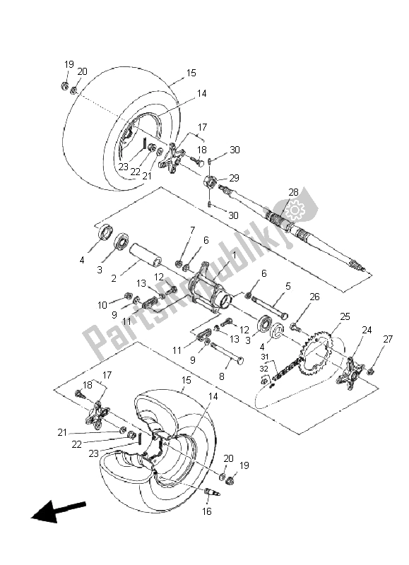 All parts for the Rear Wheel of the Yamaha YFM 350R 2011