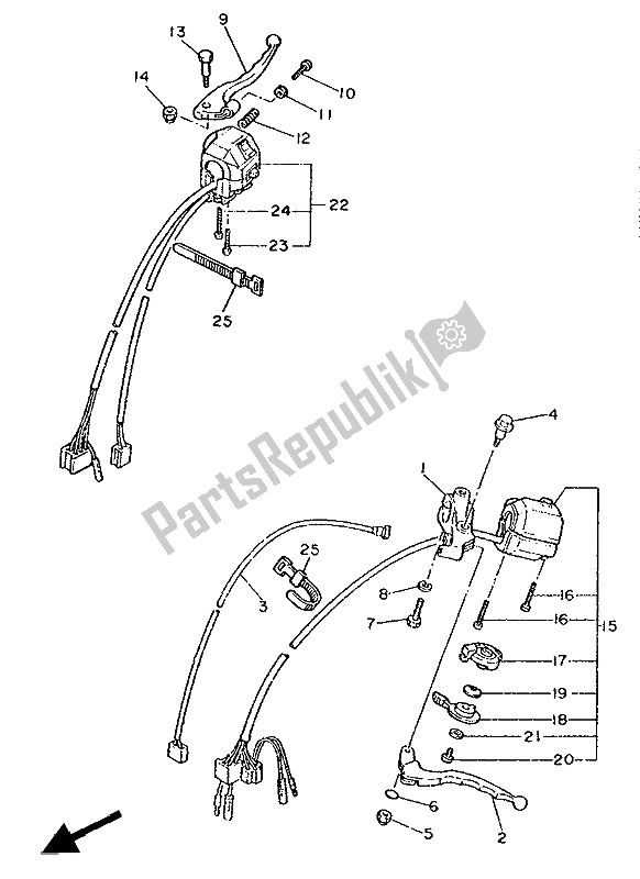 All parts for the Handle Switch & Lever of the Yamaha XV 1000 SE Virago 1988