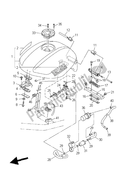 All parts for the Fuel Tank of the Yamaha FZS 1000 Fazer 2002