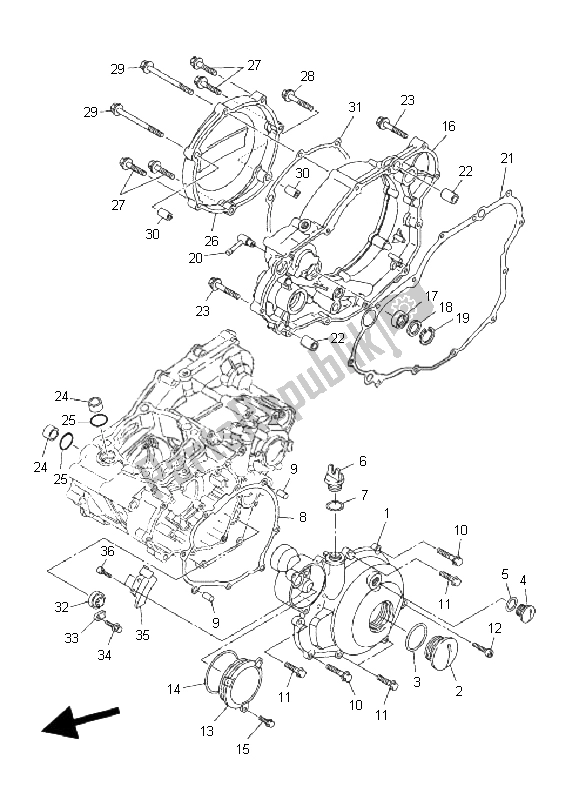 All parts for the Crankcase Cover 1 of the Yamaha WR 250F 2008