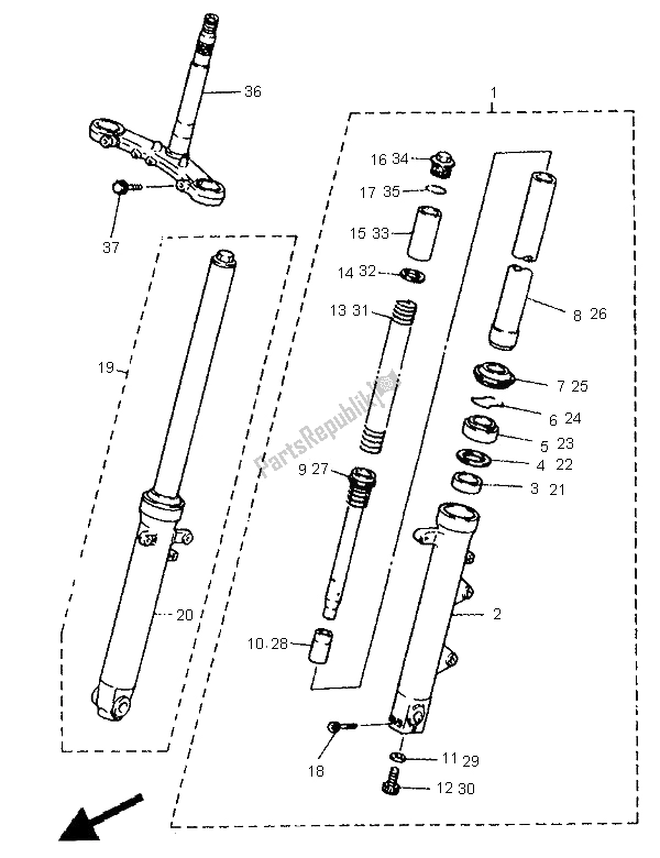 Toutes les pièces pour le Fourche Avant du Yamaha XJ 600S 1995