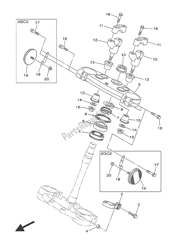 All parts for the Steering of the Yamaha WR 450F 2016