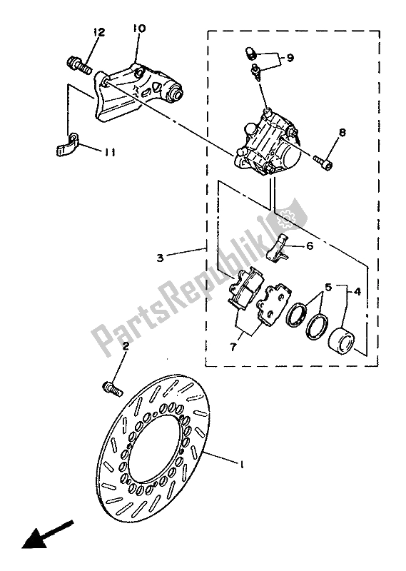 All parts for the Rear Brake Caliper of the Yamaha RD 350 LCF 1986