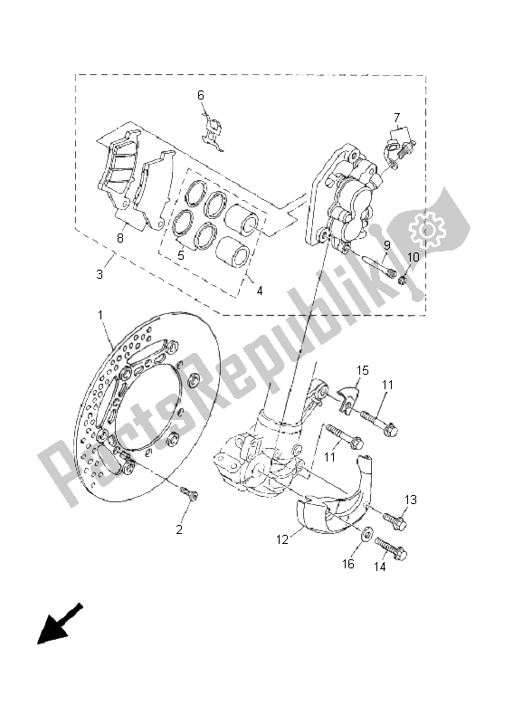 All parts for the Front Brake Caliper of the Yamaha YZ 426F 2001