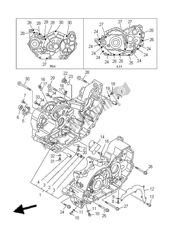 All parts for the Crankcase of the Yamaha XV 1900A Midnighst Star 2009