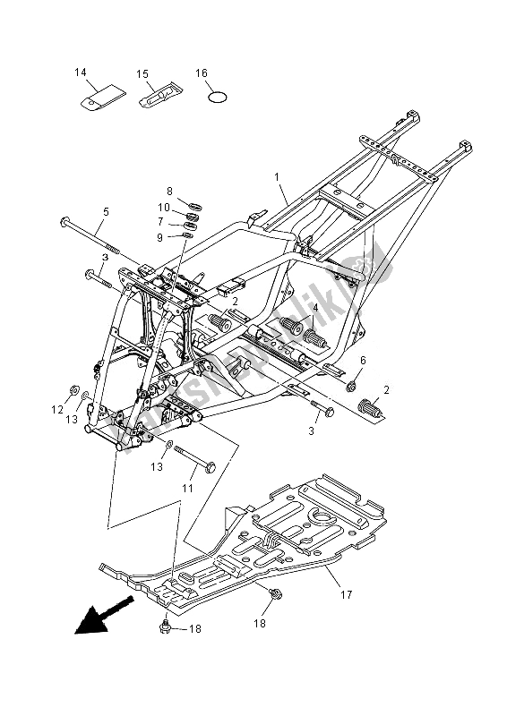 All parts for the Frame of the Yamaha YFM 350 FWA Grizzly 4X4 2013