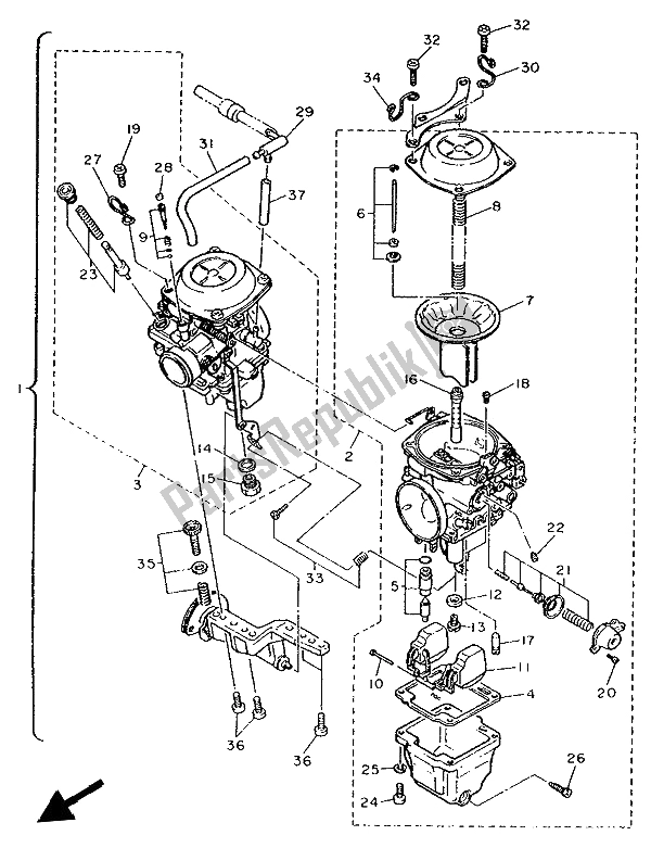 Toutes les pièces pour le Carburateur du Yamaha XV 1100 Virago 1994