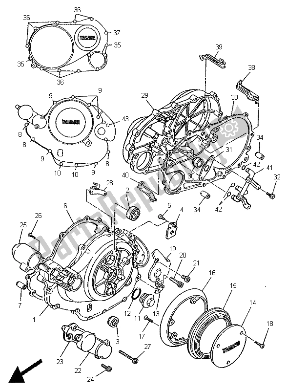 Todas as partes de Tampa Do Cárter 1 do Yamaha XV 750 Virago 1996