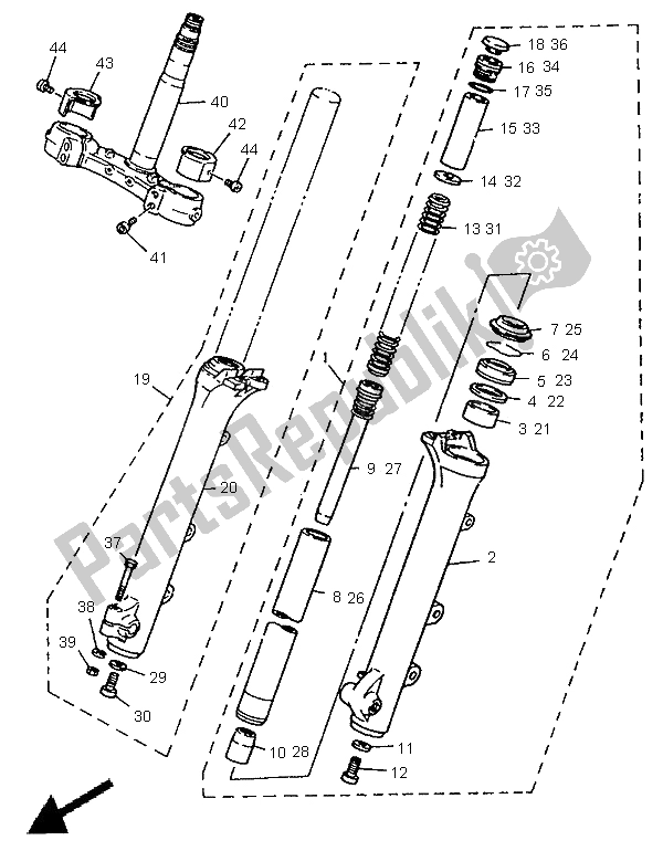 All parts for the Front Fork of the Yamaha XV 750 Virago 1996