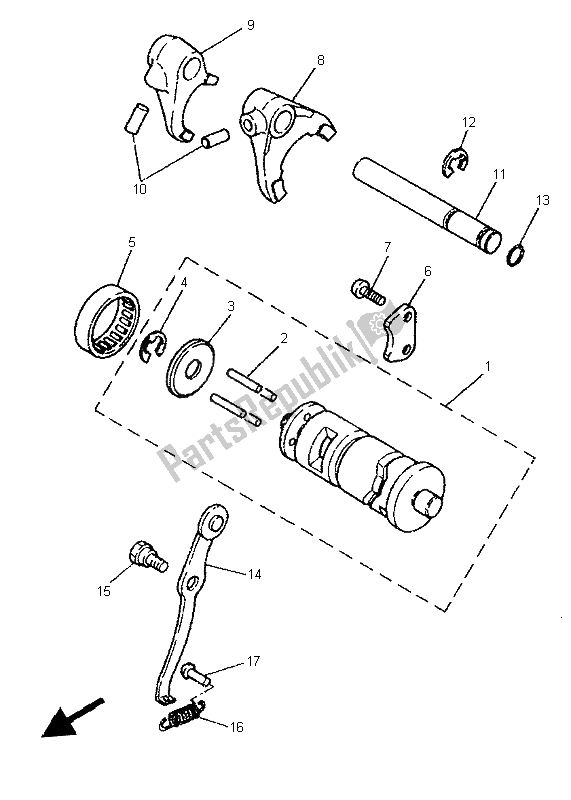 All parts for the Shift Cam & Fork of the Yamaha PW 80 1996