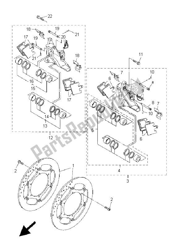 All parts for the Front Brake Caliper of the Yamaha FJR 1300 AS 2008