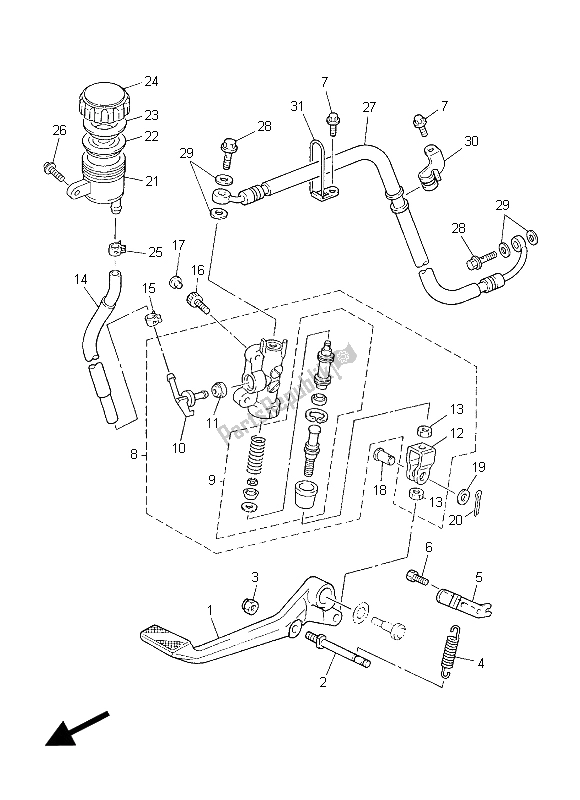 All parts for the Rear Master Cylinder of the Yamaha XJR 1300C 2015