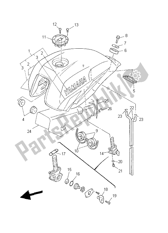 All parts for the Fuel Tank of the Yamaha XJR 1300 2002