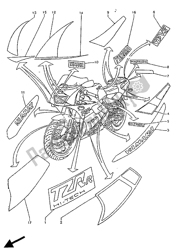 Alle onderdelen voor de Emblemen van de Yamaha TZR 125R 1992