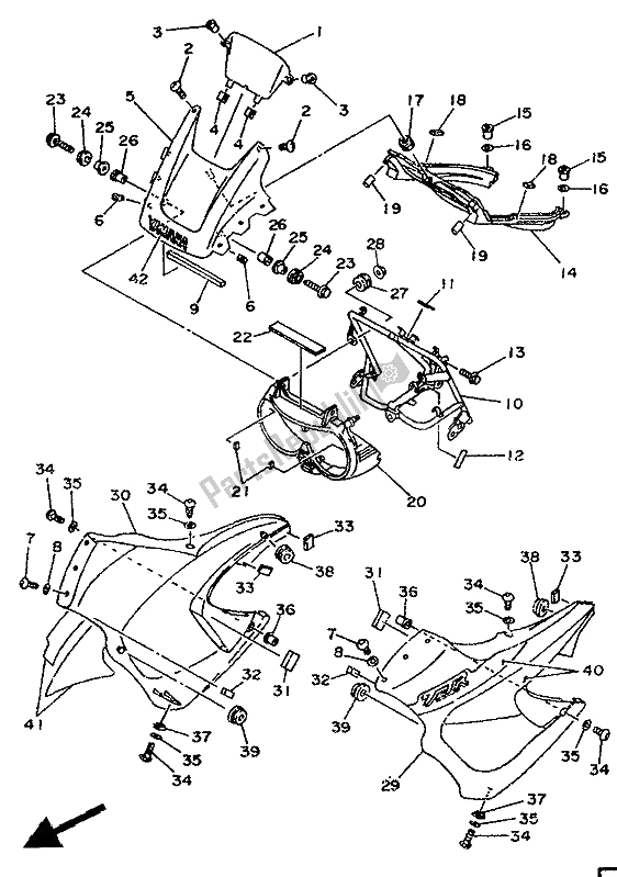 Tutte le parti per il Cowling 1 (per At) del Yamaha TDR 125 1994