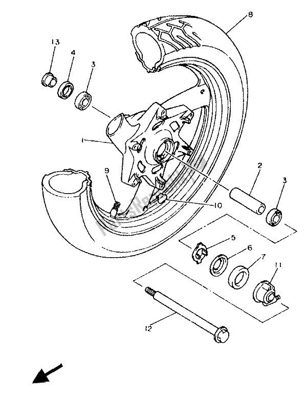 All parts for the Front Wheel of the Yamaha XJ 600S Diversion 1993