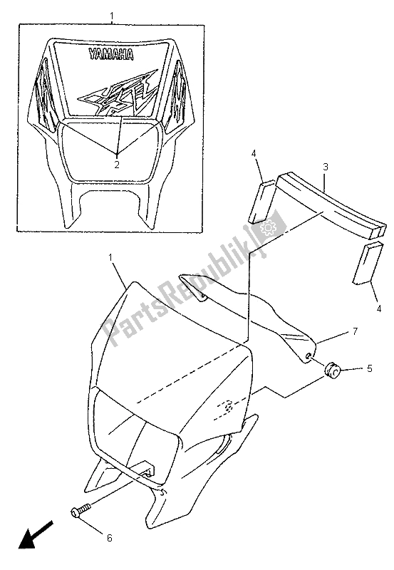 All parts for the Cowling 1 of the Yamaha XT 600E 1996