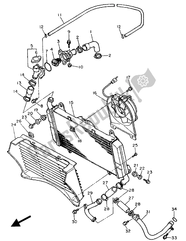 Alle onderdelen voor de Radiator Slang van de Yamaha FZ 750 Genesis 1989