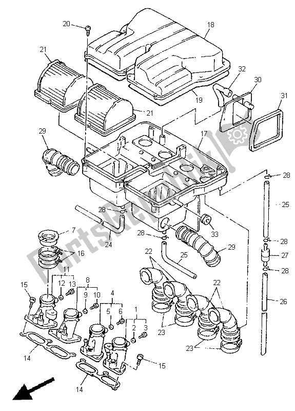 All parts for the Intake of the Yamaha GTS 1000 1998