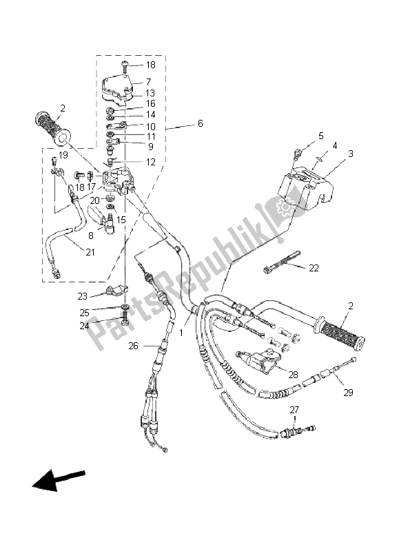 Alle onderdelen voor de Stuurhendel En Kabel van de Yamaha YFZ 350 Banshee 2006