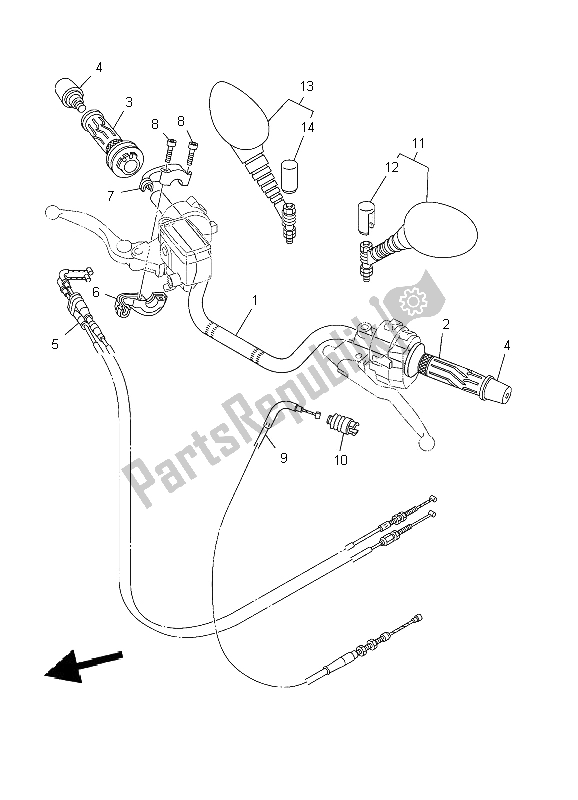 All parts for the Steering Handle & Cable of the Yamaha TDM 900 2009