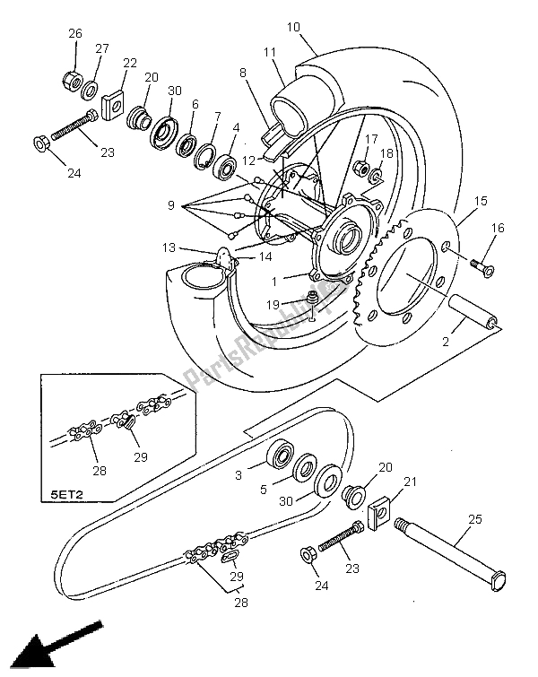 All parts for the Rear Wheel of the Yamaha YZ 125 1999