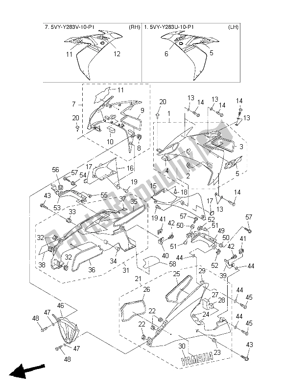 All parts for the Cowling 2 of the Yamaha YZF R1 1000 2004