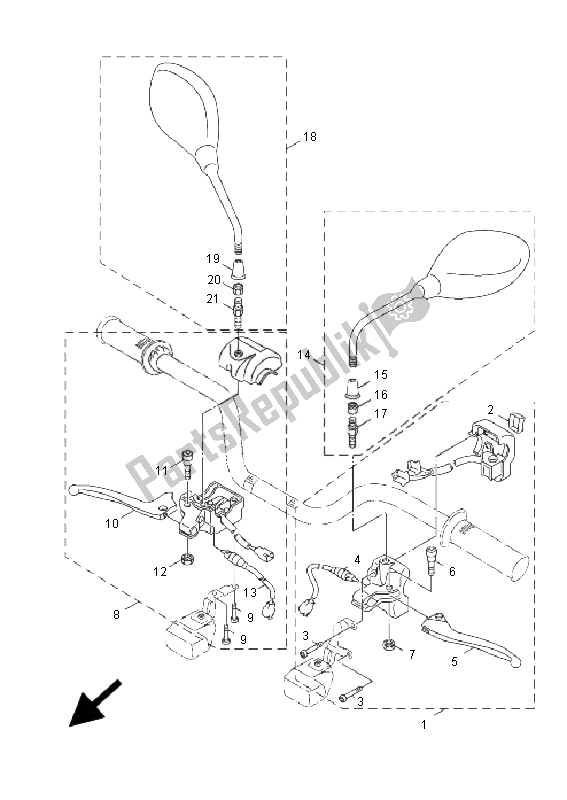 All parts for the Handle Switch & Lever of the Yamaha XF 50 4T Giggle 2009
