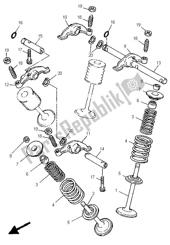 All parts for the Valve of the Yamaha XT 600E 1996