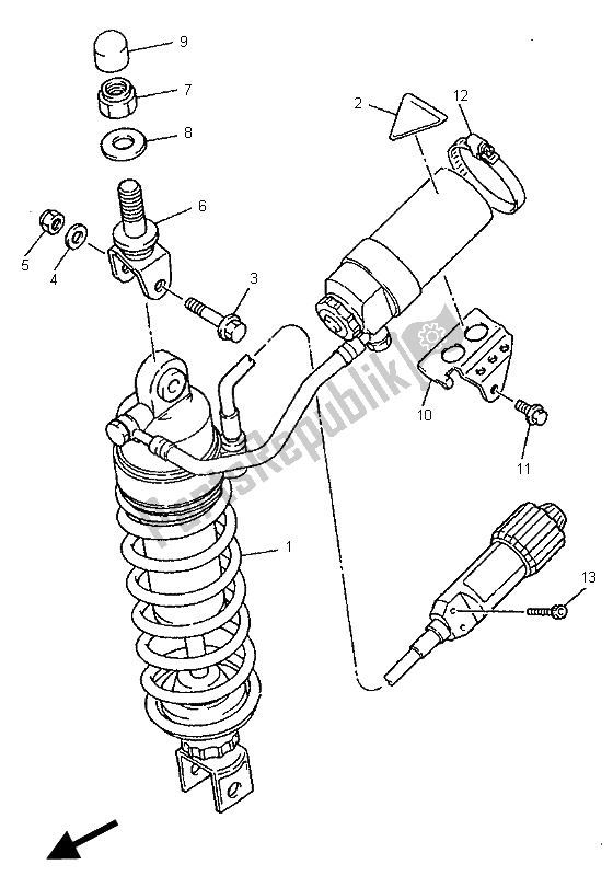 All parts for the Rear Suspension of the Yamaha YZF 750 SP 1996