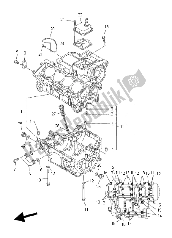 All parts for the Crankcase of the Yamaha FZ6 S Fazer 600 2007