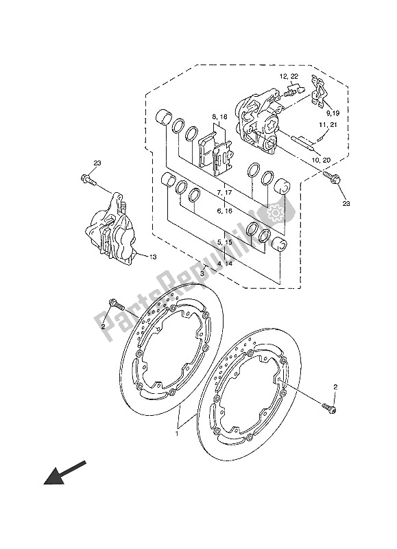 All parts for the Front Brake Caliper of the Yamaha XJR 1300C 2016