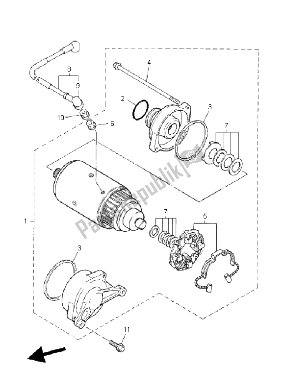 All parts for the Starting Motor of the Yamaha XJR 1300 2008