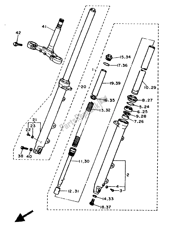 All parts for the Front Fork of the Yamaha FZR 600 Genesis 1992