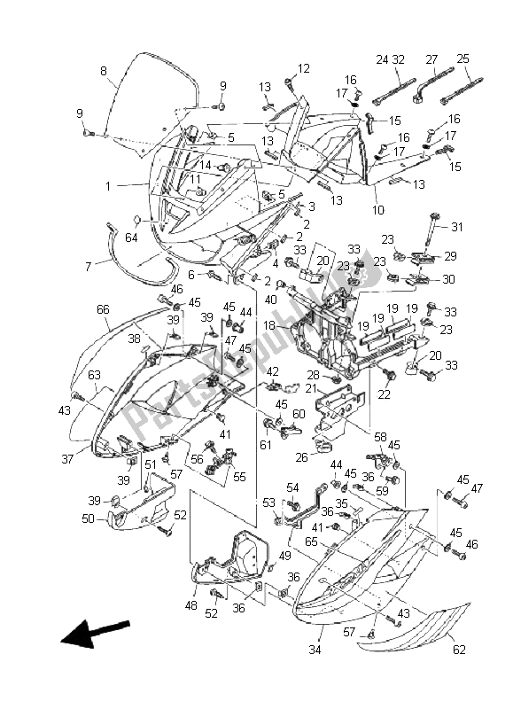 All parts for the Cowling 1 of the Yamaha TDM 900 2008