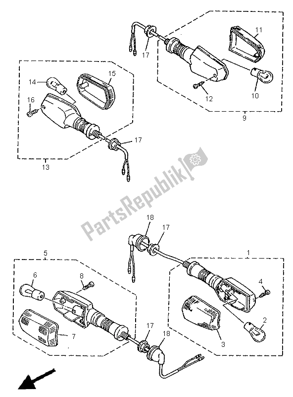 Tutte le parti per il Luce Lampeggiante del Yamaha XJR 1200 1996