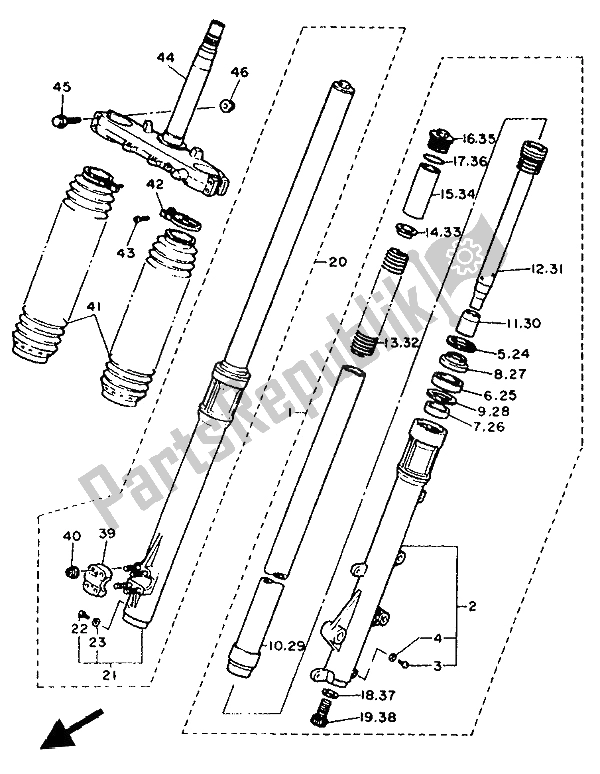 All parts for the Front Fork of the Yamaha XT 600E 1992