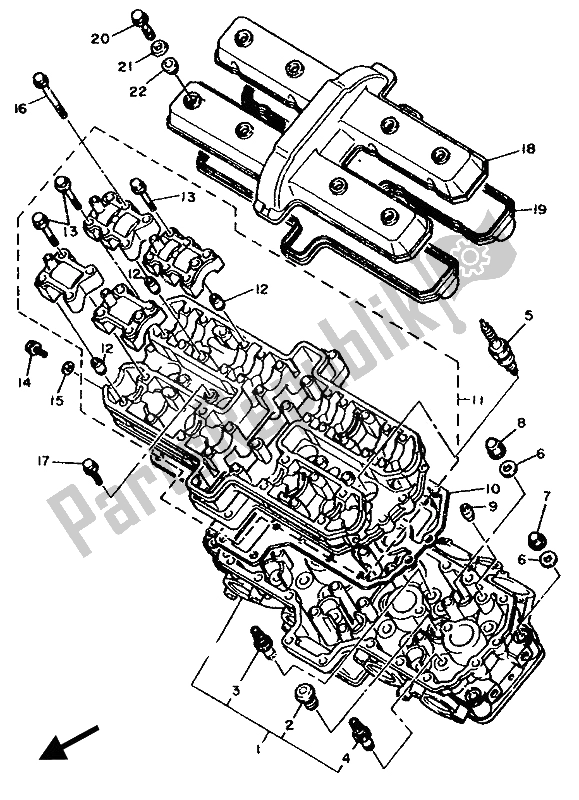 All parts for the Cylinder Head of the Yamaha FZR 750 RW 1989