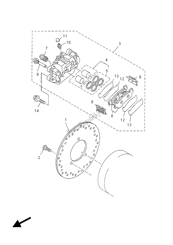 All parts for the Rear Brake Caliper of the Yamaha YP 250 RA X MAX 2012