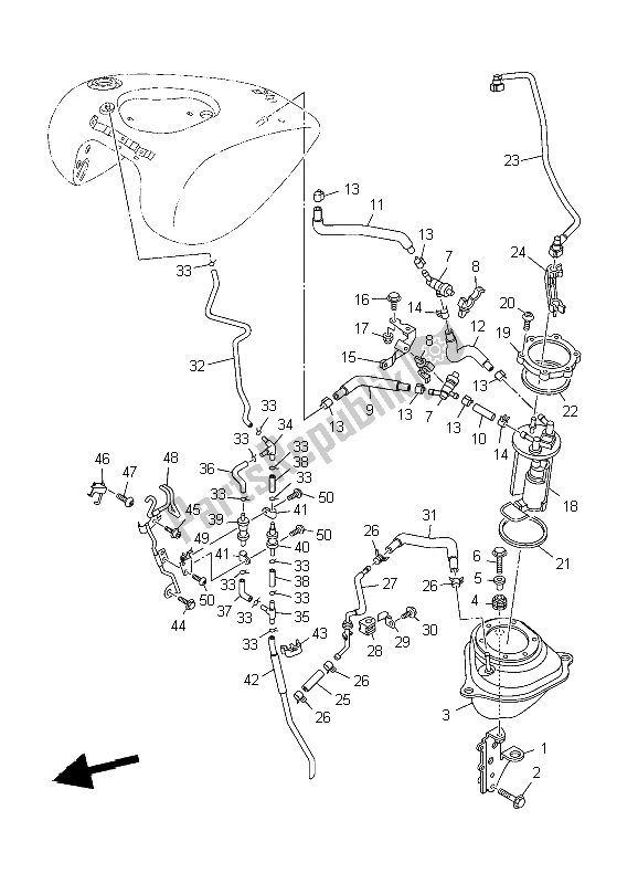 All parts for the Fuel Tank 2 of the Yamaha XV 1900A Midnighst Star 2009