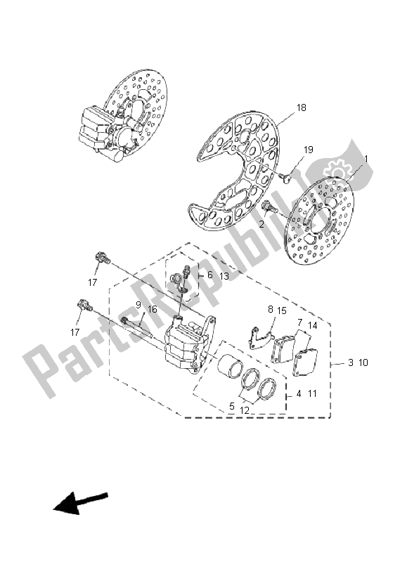 All parts for the Front Brake Caliper of the Yamaha YFM 350R 2008