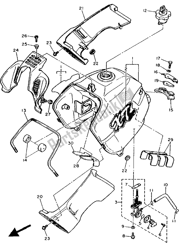 All parts for the Fuel Tank of the Yamaha XT 600K 1991