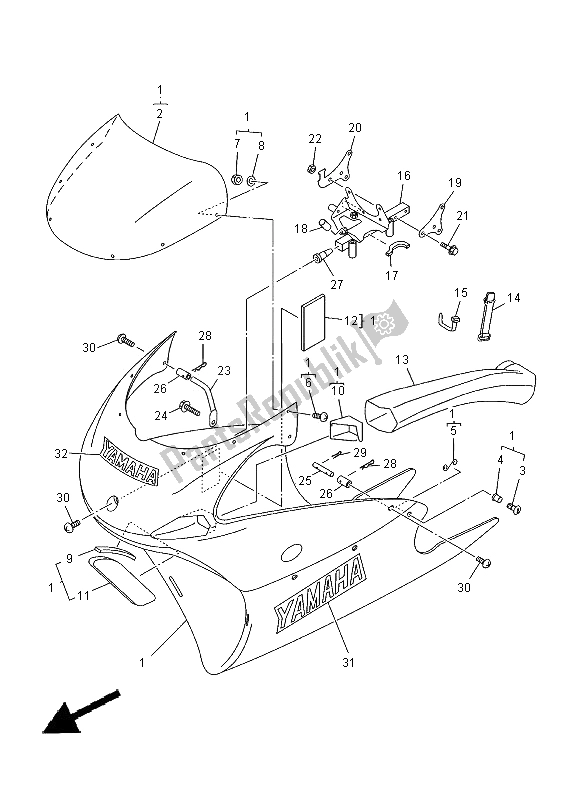 All parts for the Cowling 1 of the Yamaha TZ 250 2000