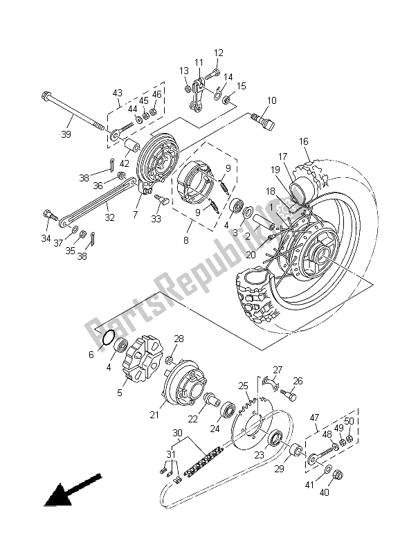 All parts for the Rear Wheel of the Yamaha TT R 110E 2012