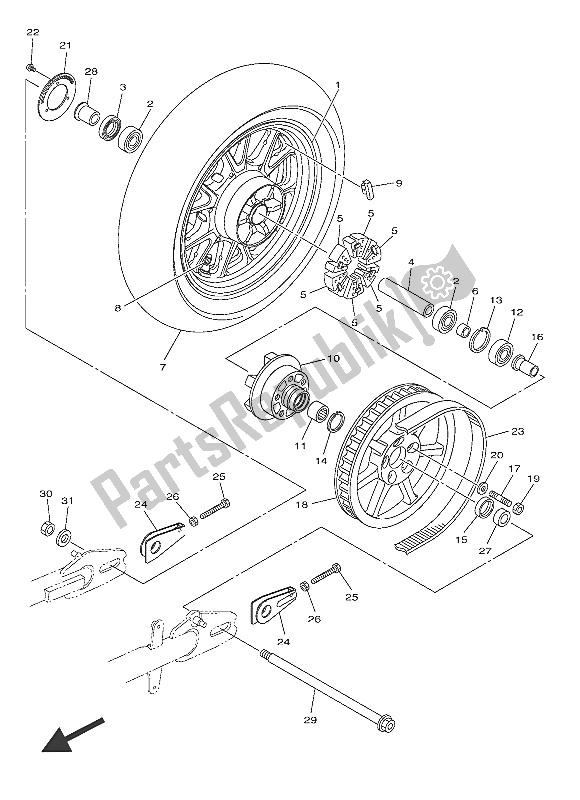 All parts for the Rear Wheel of the Yamaha XVS 950 CU 2016