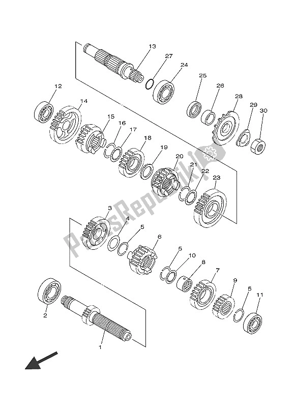 All parts for the Transmission of the Yamaha YZ 250 2016