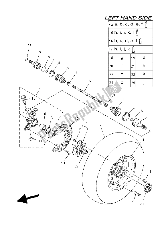 All parts for the Front Wheel of the Yamaha YFM 550 Fwad Dpbse Grizzly 4X4 2014