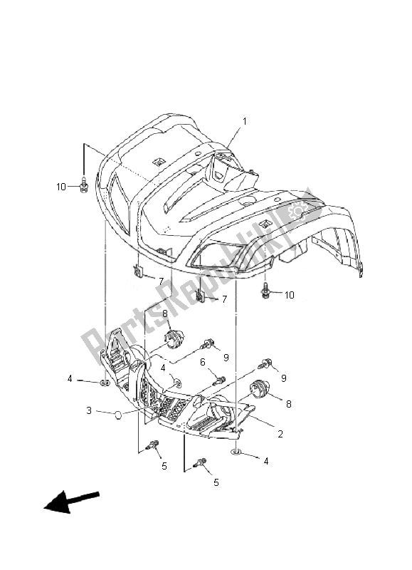 All parts for the Front Fender of the Yamaha YFM 350F Grizzly 4X4 IRS 2010