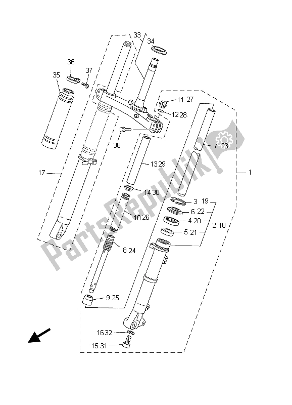 Tutte le parti per il Forcella Anteriore del Yamaha TW 125 2003