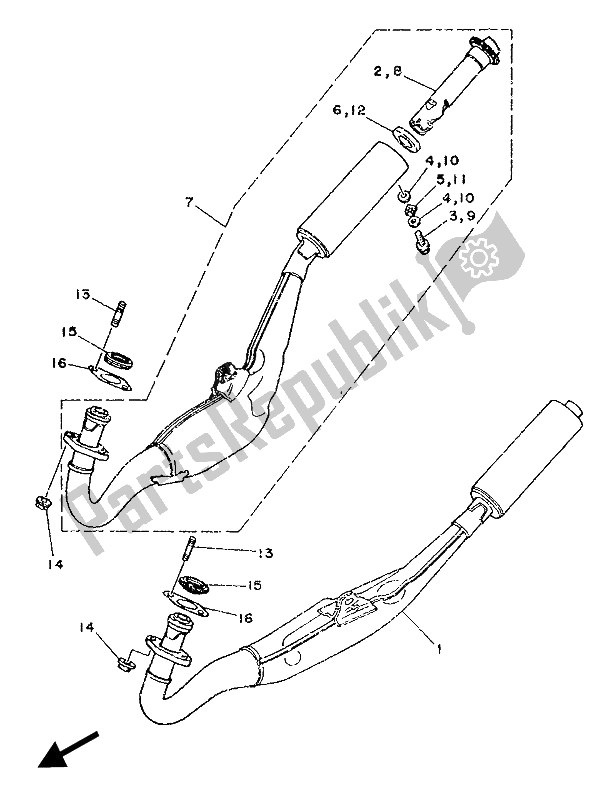 All parts for the Exhaust of the Yamaha TZR 250 1989